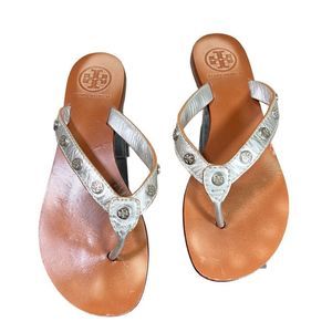 Tory Burch Silver and Tan Sandals